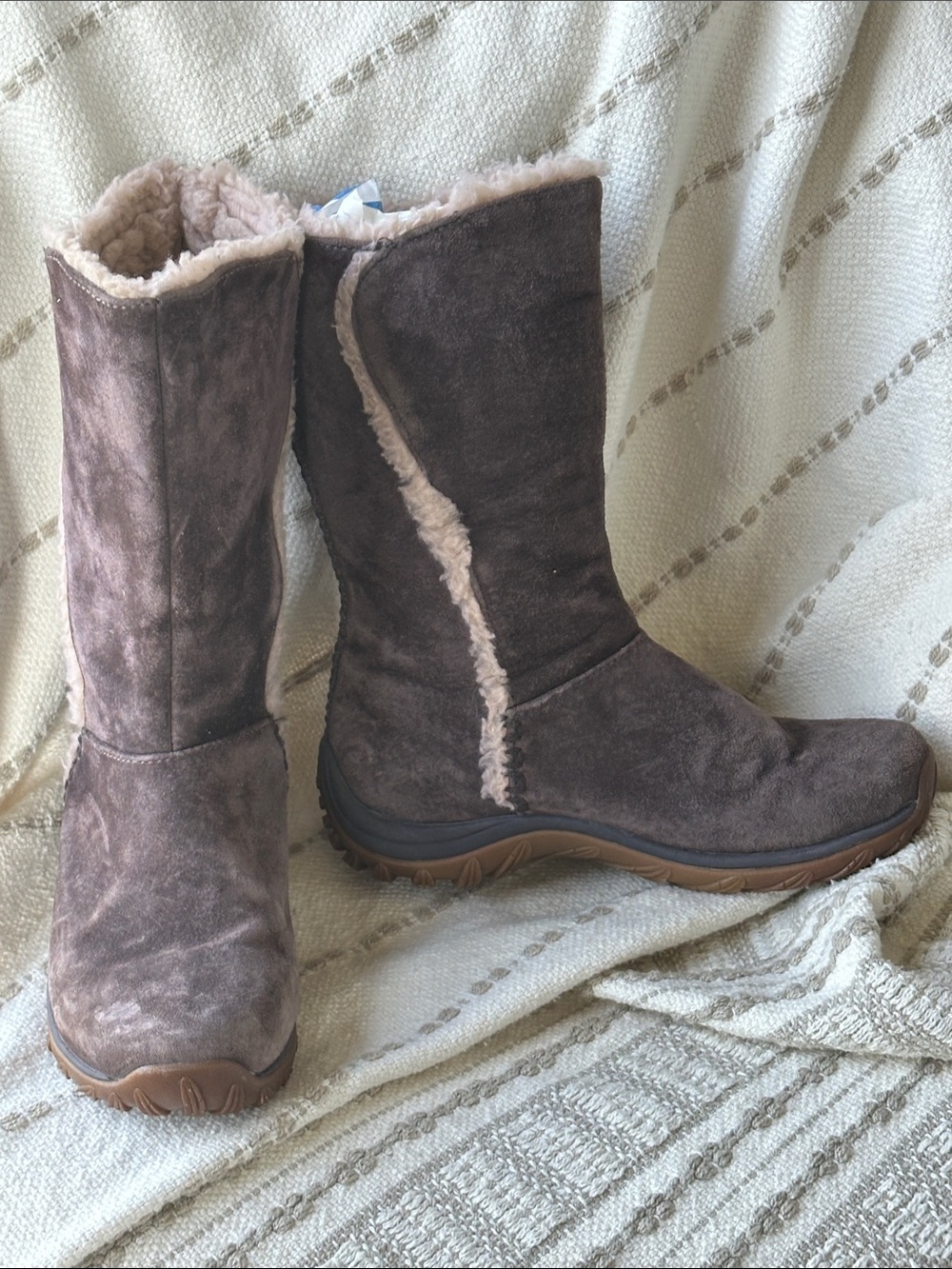 Women's Faux-Suede Shearling Lined Winter Boots - Brown